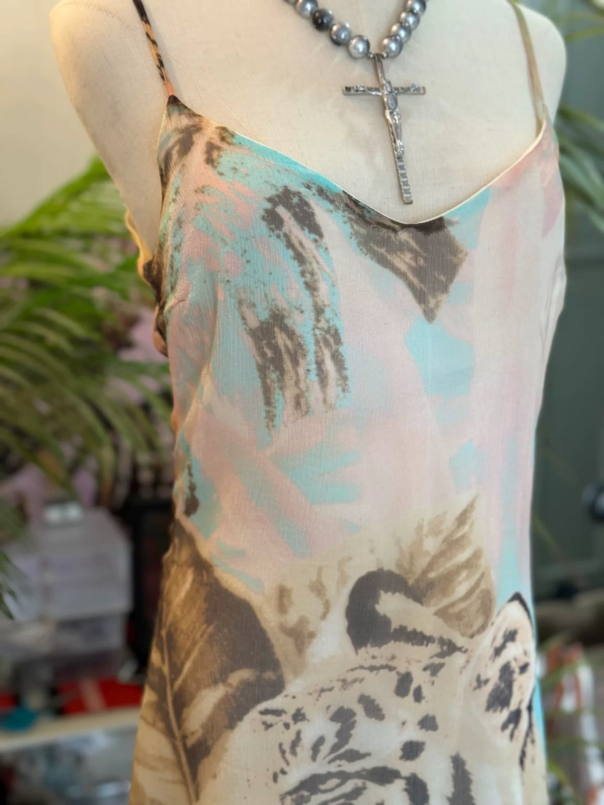 CLASS roberto cavalli tiger print mesh slip dress