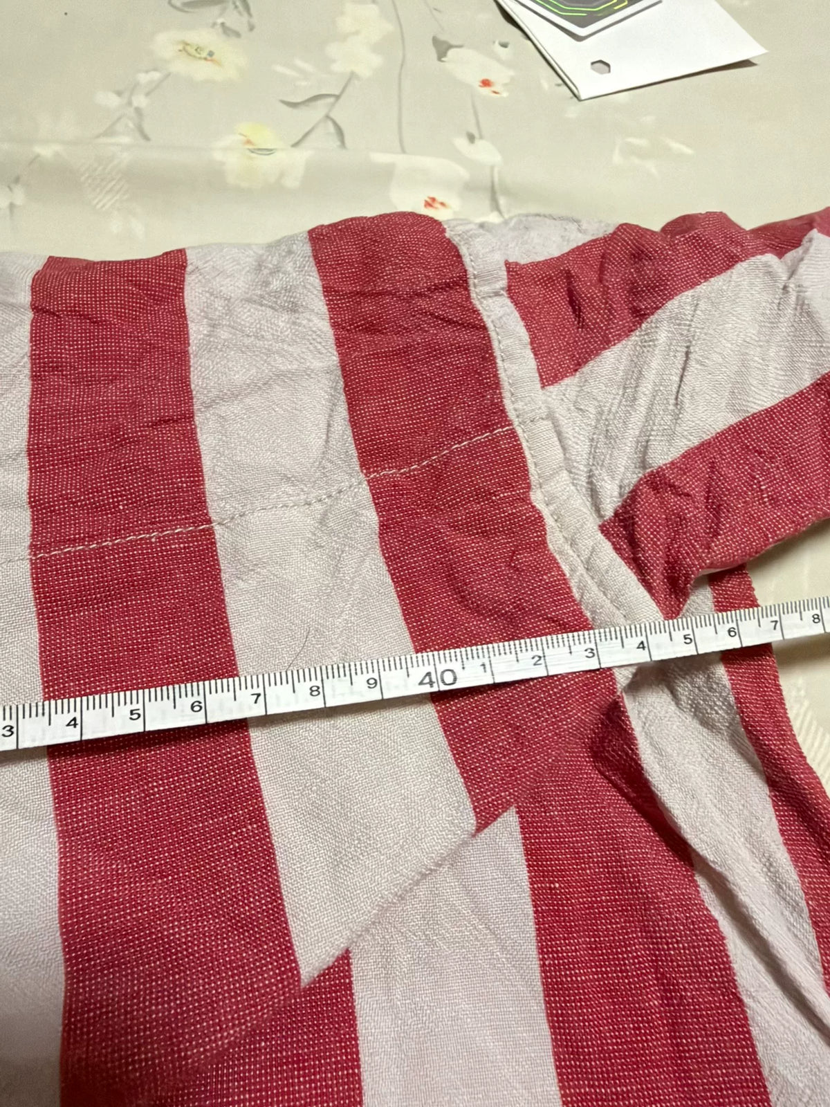 visvim SS20 Dead-ball Era Grey Red Striped Half-Collar Three-Quarter Sleeve Cotton Linen Shirt