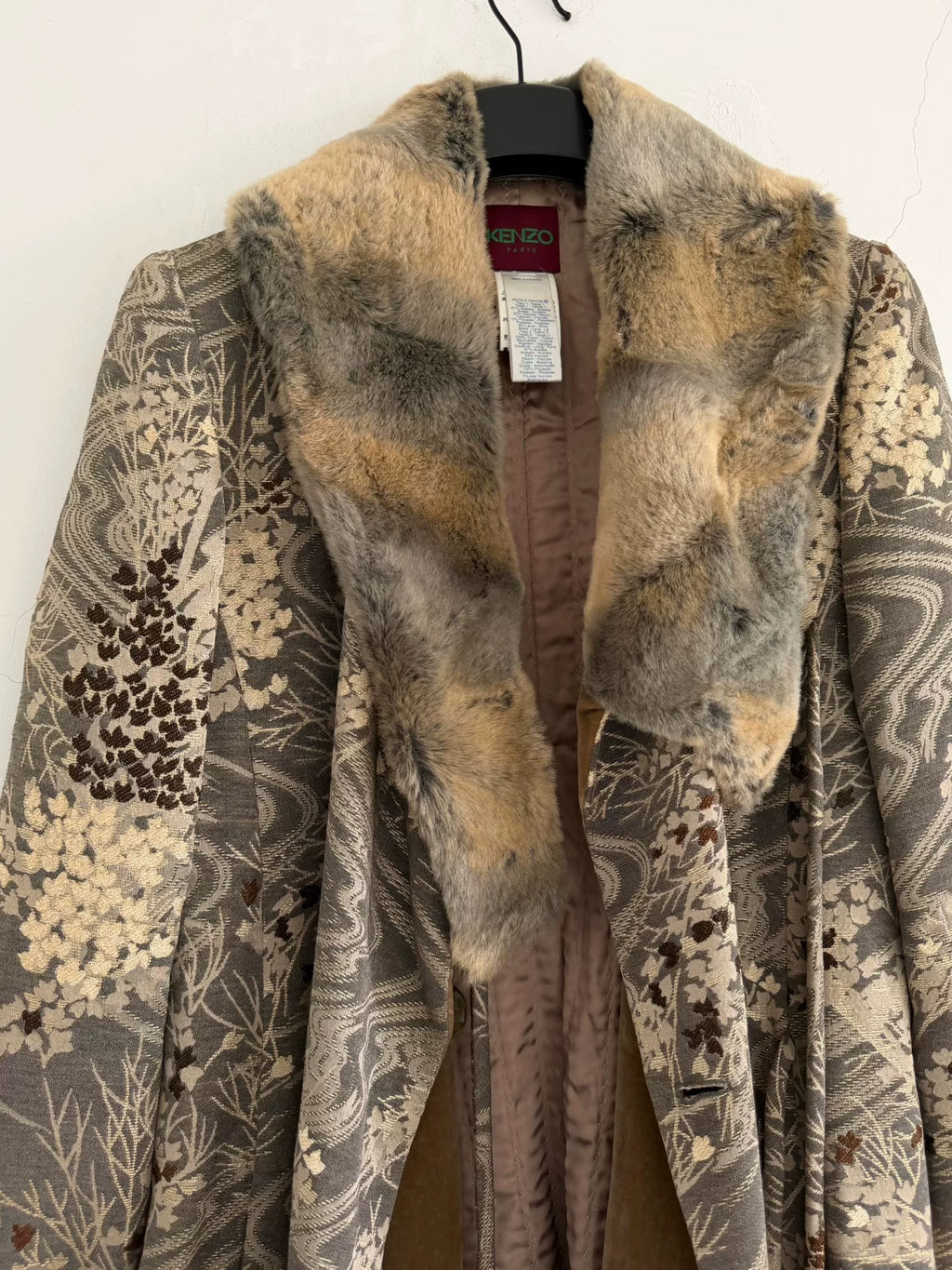 Yohji Yamamoto 80s Fur Collar Brocade Coat