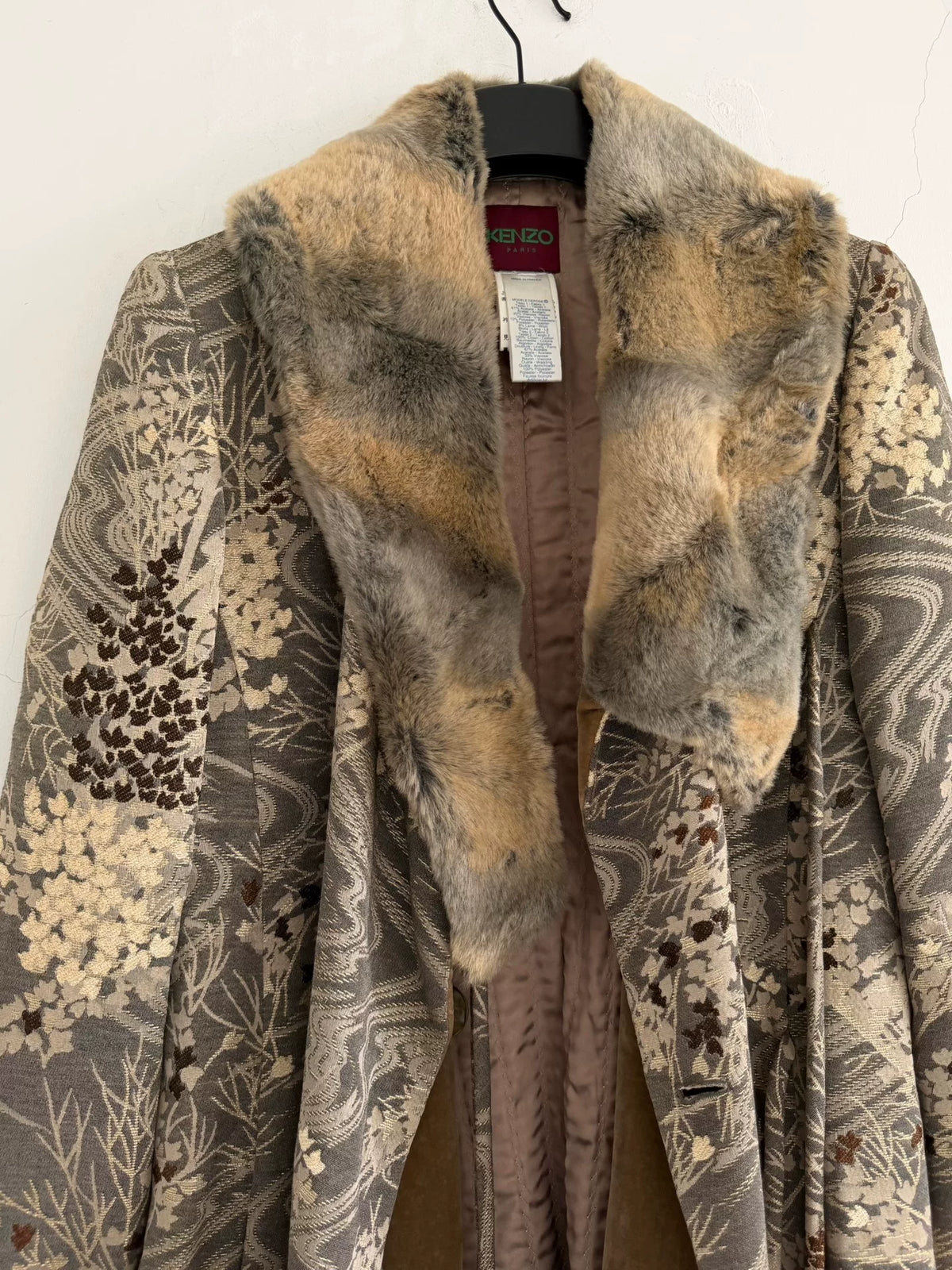 Yohji Yamamoto 80s Fur Collar Brocade Coat