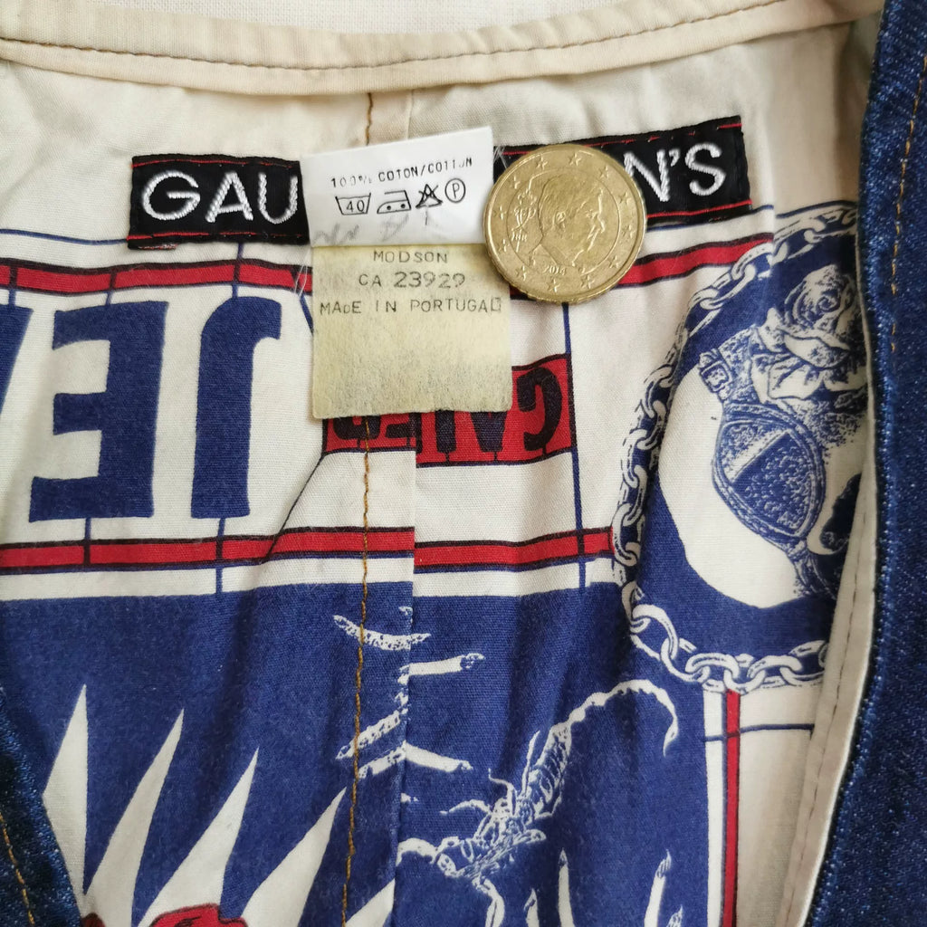 1994 Spring/Summer Jean Paul Gaultier Denim Skull Tattoo Patchwork Vest