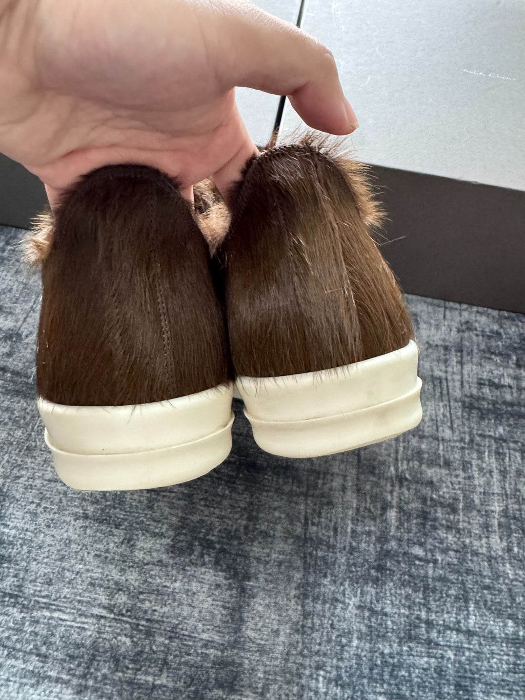 Rick Owens mainline brown horsehair low-top large Converse sneakers