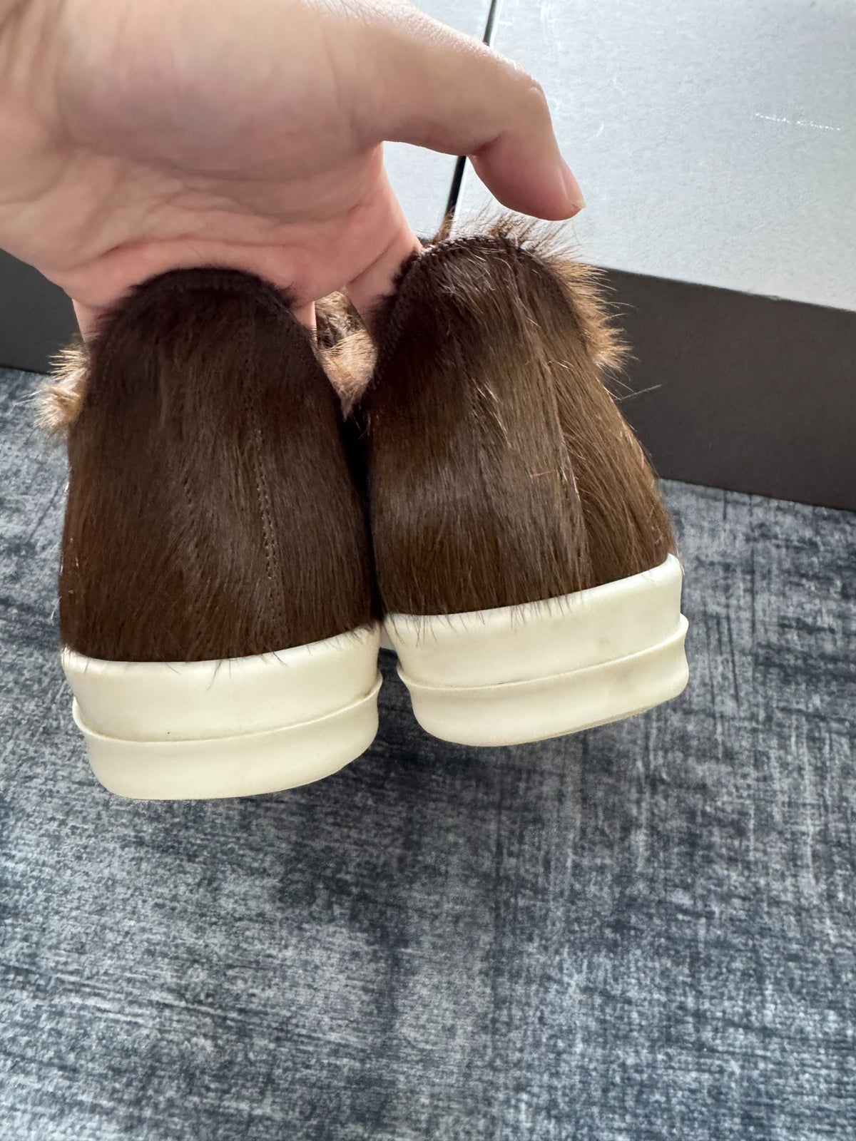 Rick Owens mainline brown horsehair low-top large Converse sneakers