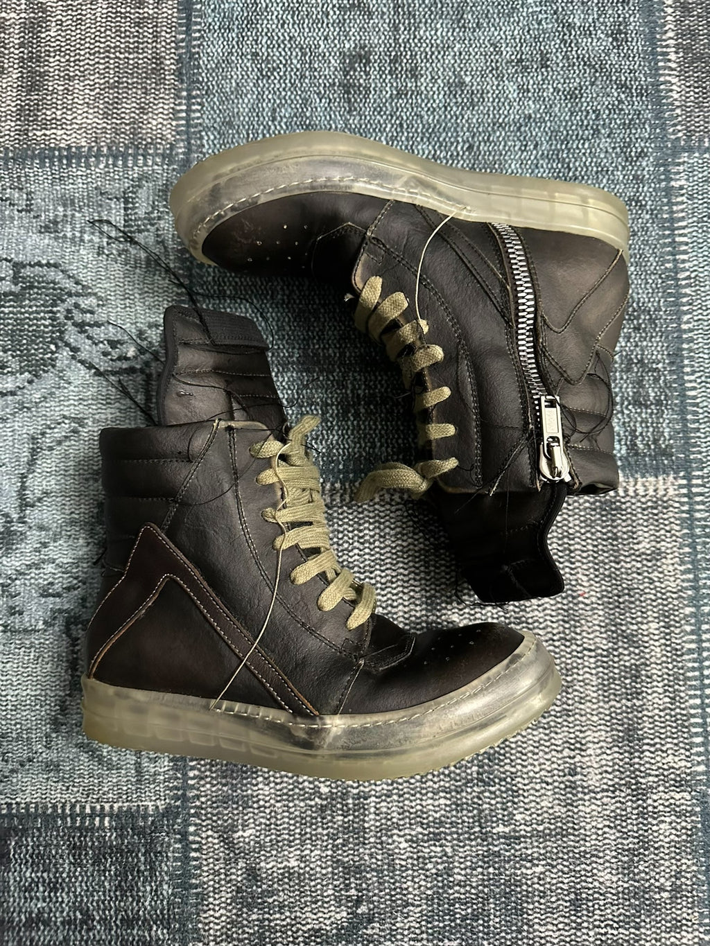 Rick Owens mainline Black Ghost tassel inverted triangle Sneakers