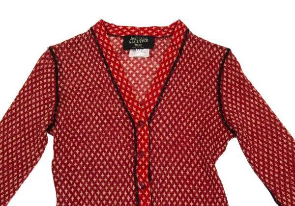 Jean Paul Gaultier Vintage Red Polka Dot V-Neck Mesh Top