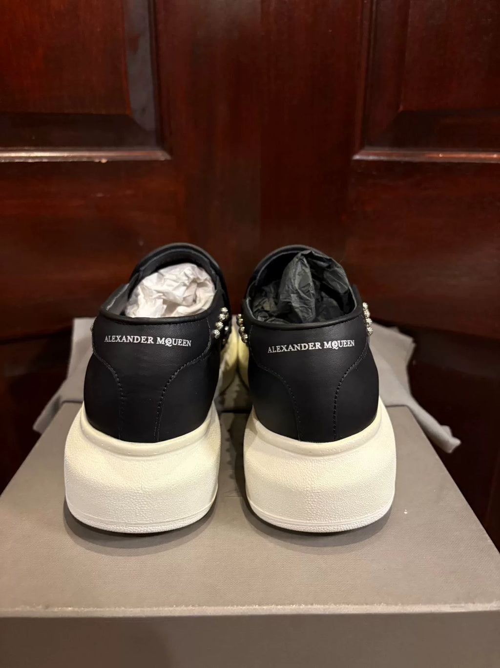 Alexander McQueen FW15 Black Rose Stud Lambskin Flats