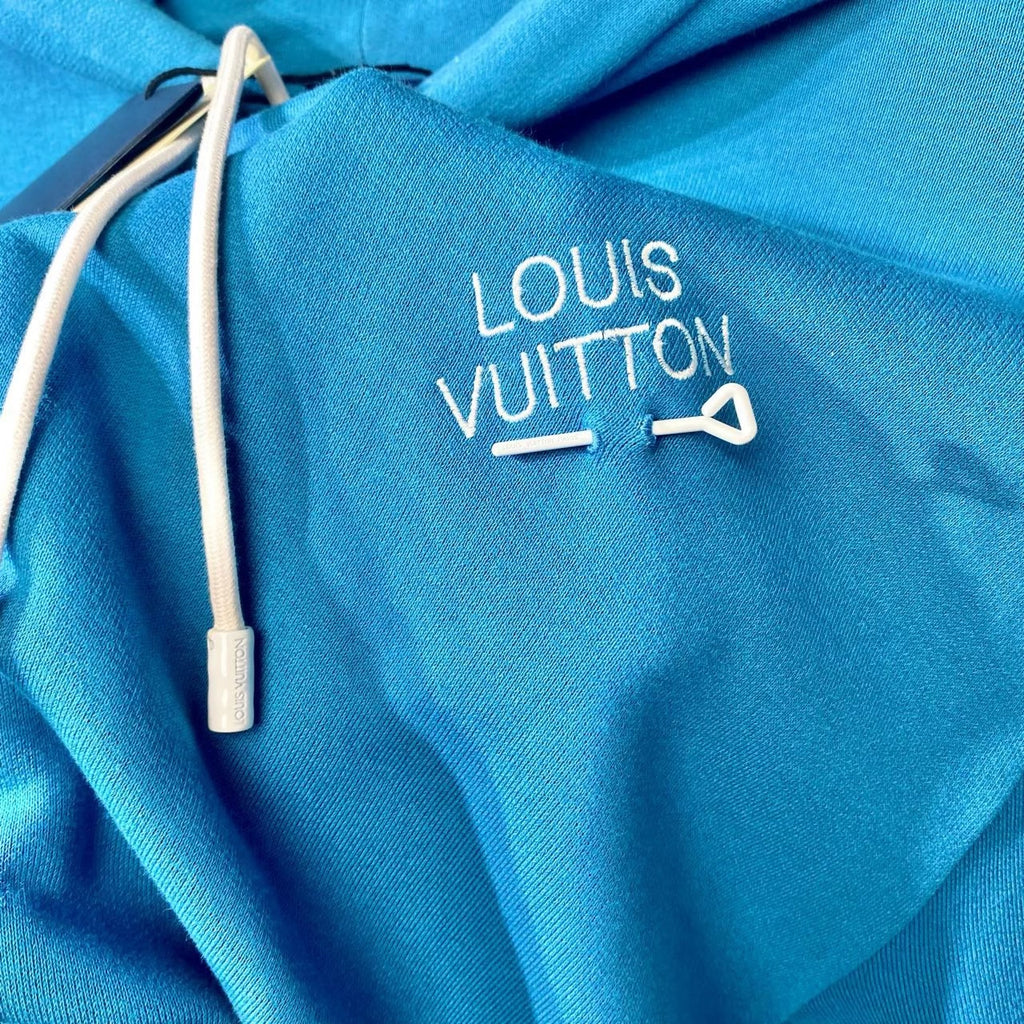 Louis Vuitton Hooded Embroidered Logo Blue Hoodie