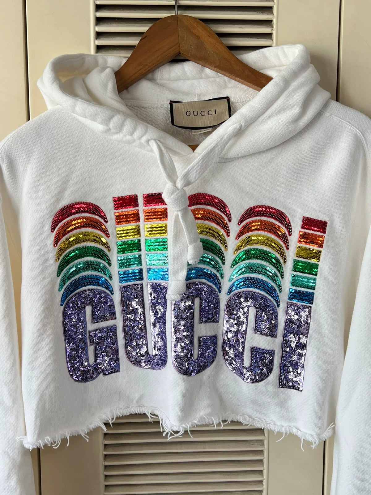 Gucci Rainbow Sequin Cropped Hoodie