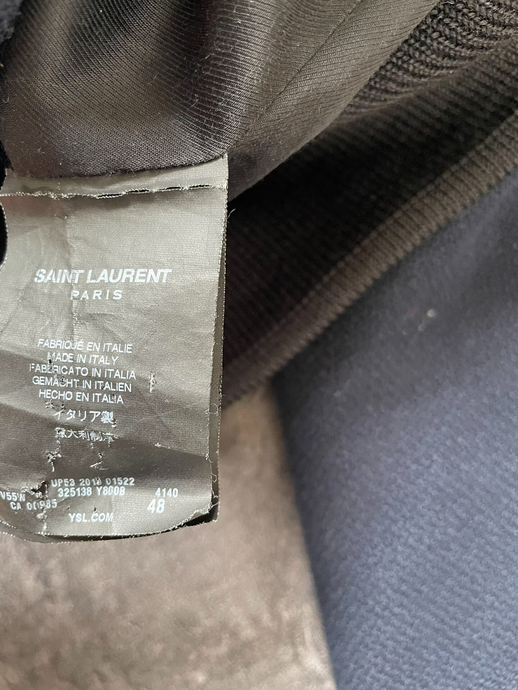 Saint Laurent SLP 13 Navy Blue Fleece and Leather Teddy Jacket