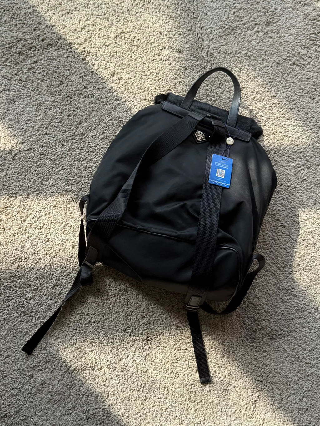Prada Grommet Fur Tessuto Backpack