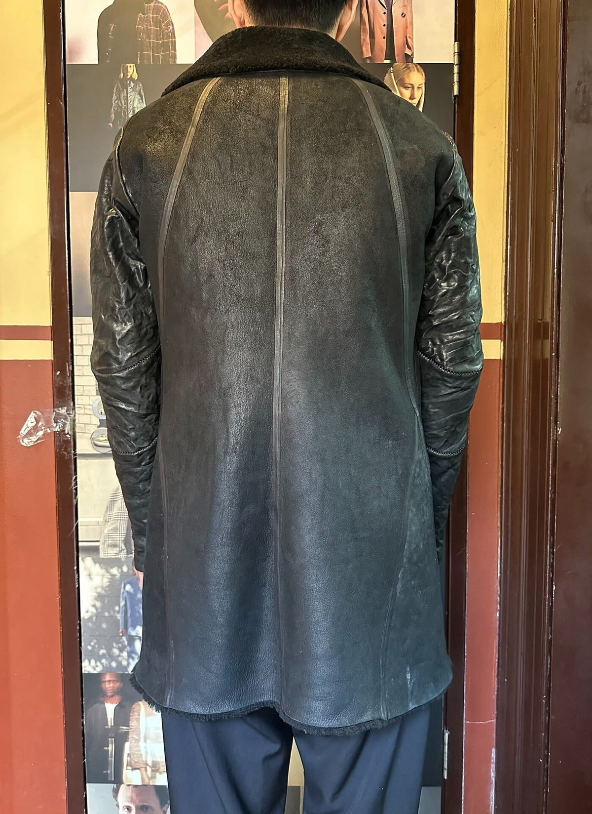 Isaac Sellam Black Lambskin Hooded Coat With Down-Filled Sleeves