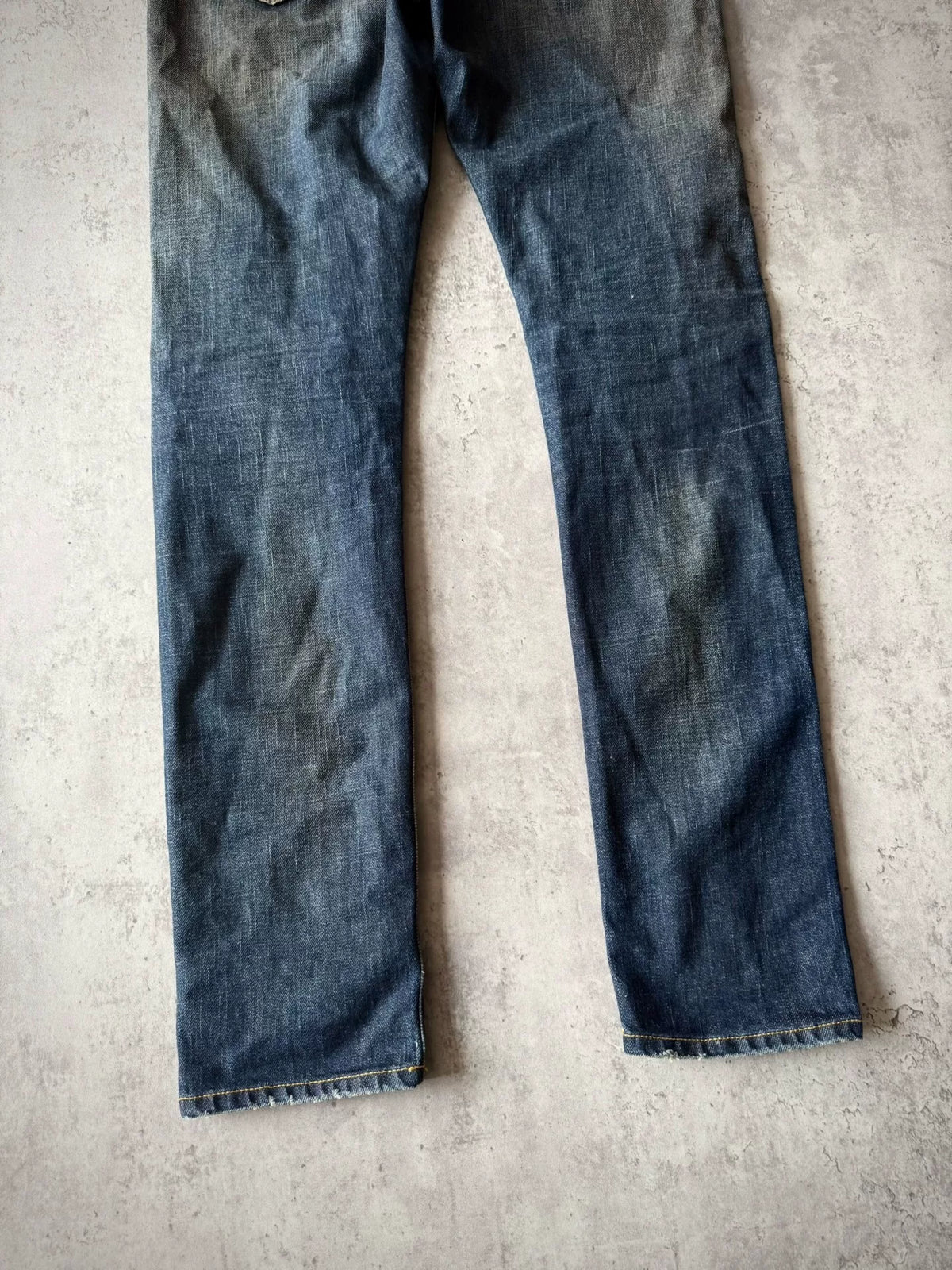 Saint Laurent Paris AW13 D02 Blue Washed Oil Stain Mud Dyed Denim Jeans by Hedi Slimane