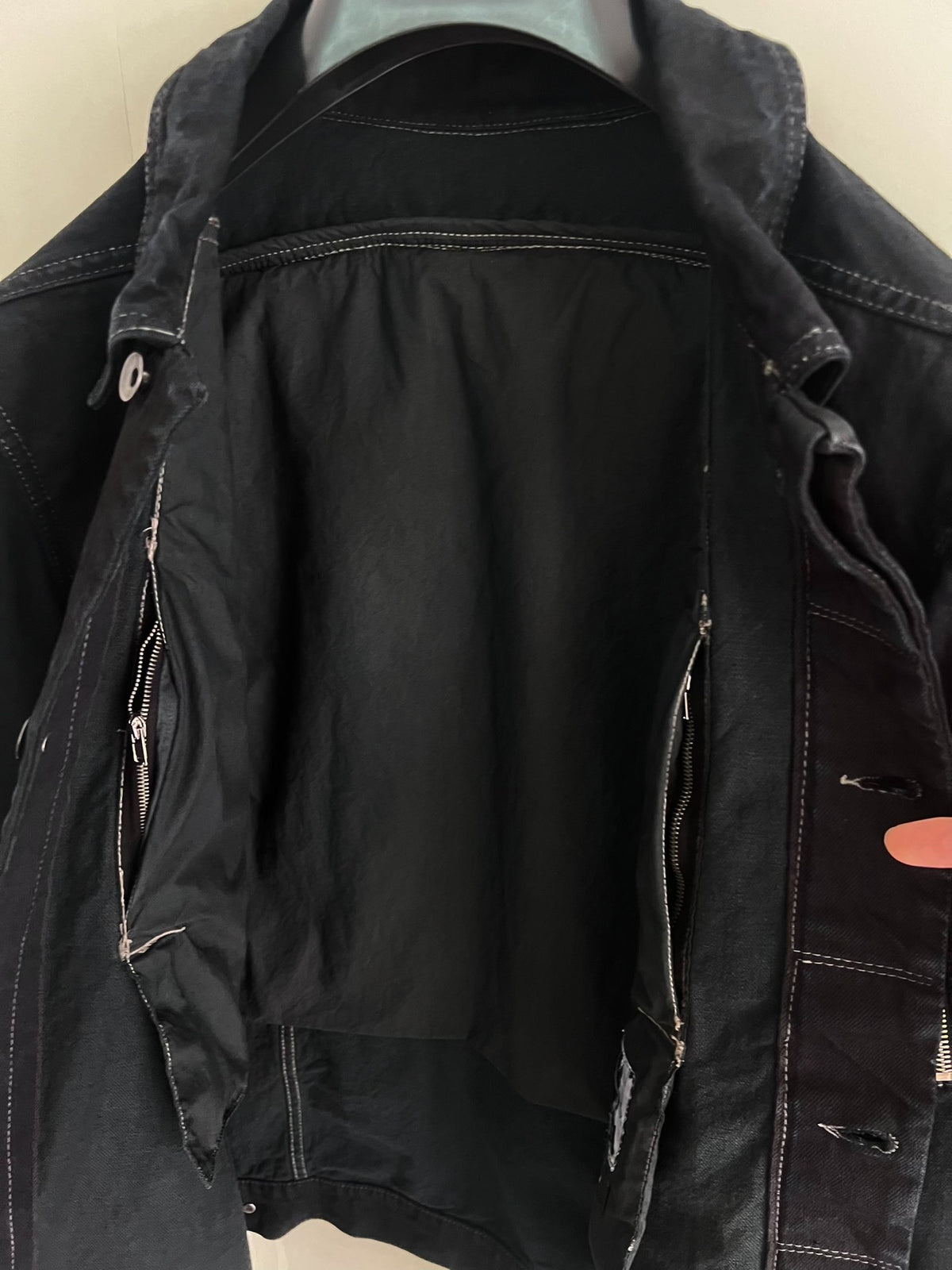 Rick Owens Vintage Metallic Zip Pocket Denim Drkshdw Worker Distressed Cotton Jacket