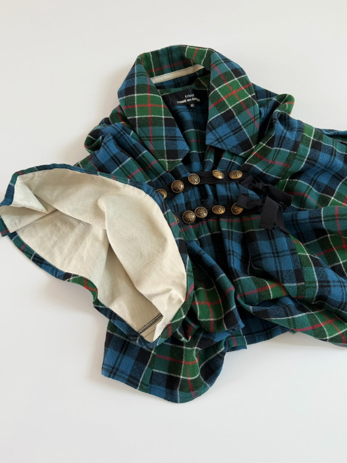 Comme Des Garcons Plaid Top Wool Cape Coat