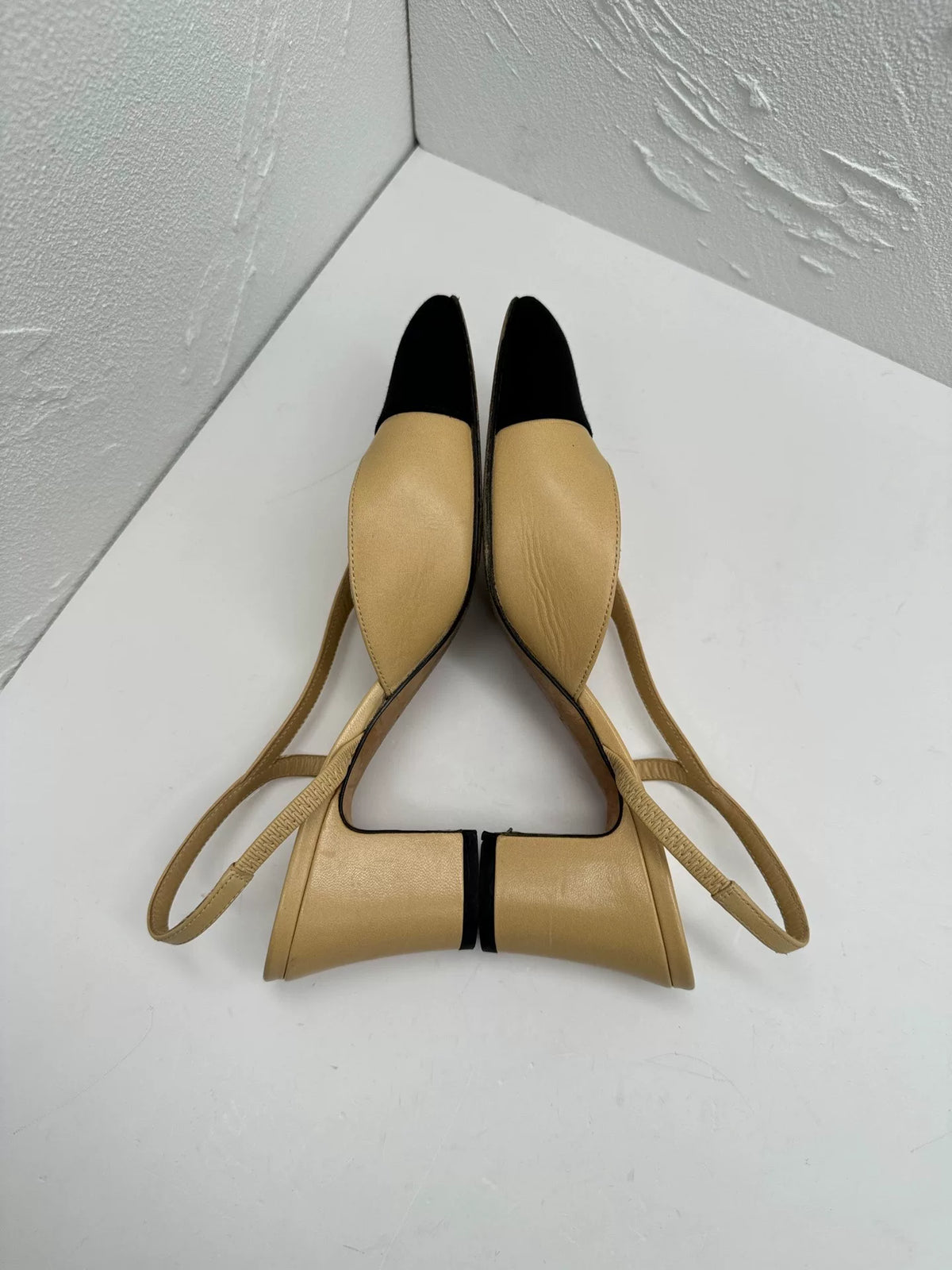 Chanel Beige Back-Tie Chunky Heels