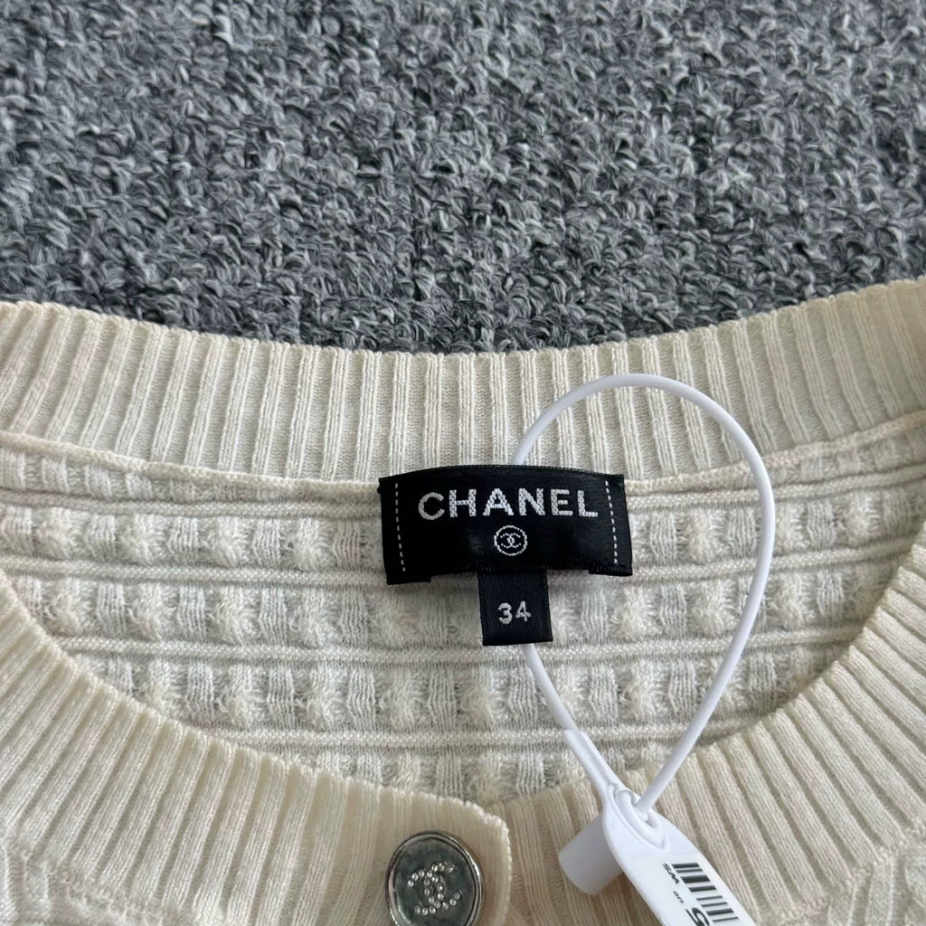 Chanel Off-White Waffle Diamond Knit Cardigan
