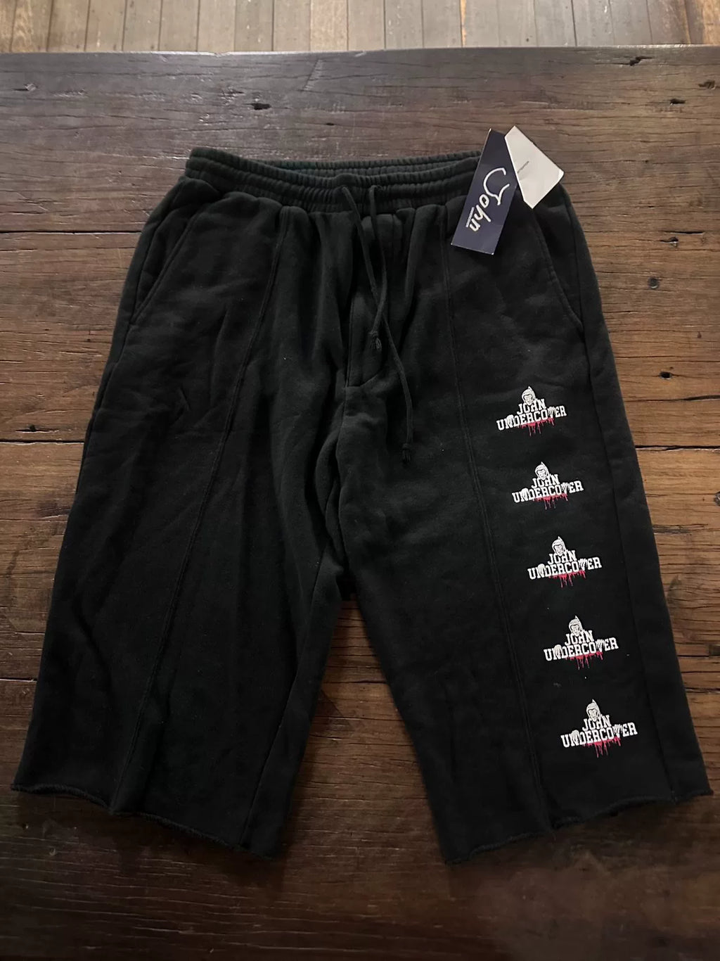 Johnundercover SS19 Black Logo Print Cotton Shorts