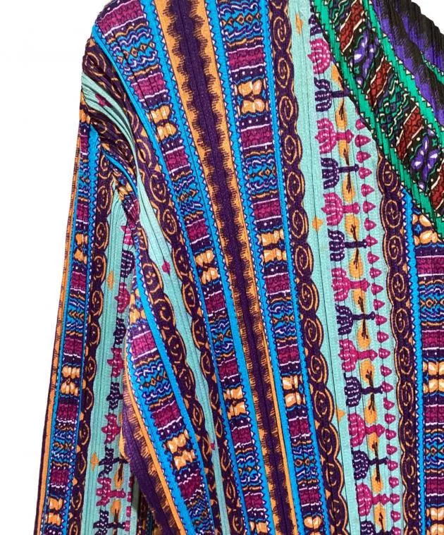 Issey Miyake Ethnic V-Neck Pleated Top