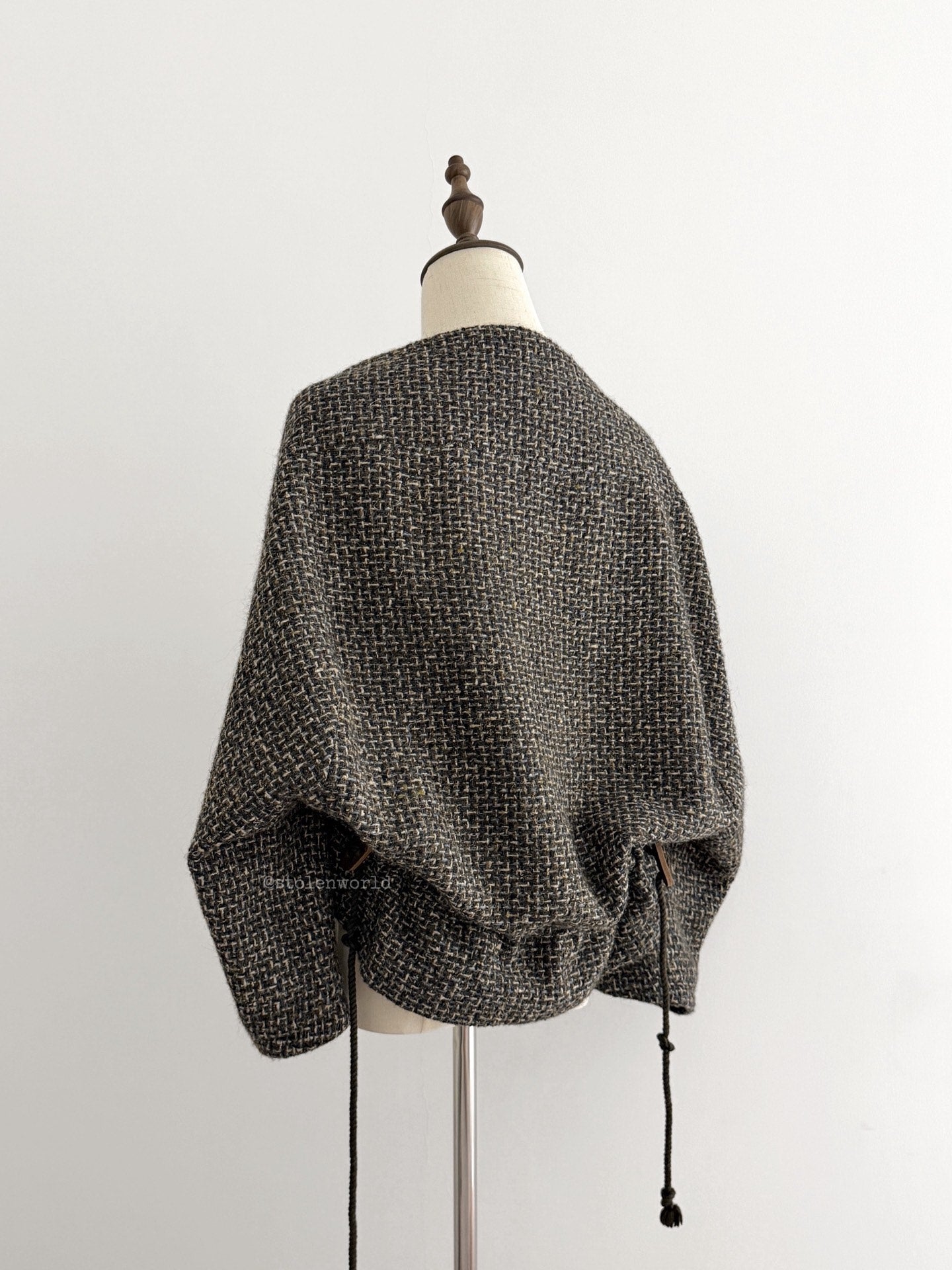 Yohji Yamamoto Y's Pointed Collar Drawstring Wool Short Coat - Devines