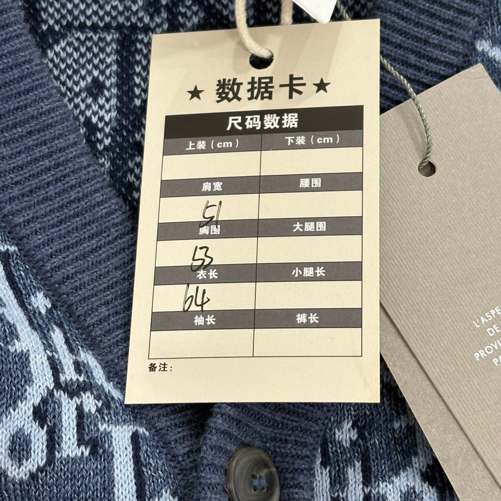 Dior FW26 Blue Coarse Tweed Vintage All-Over Print Cardigan