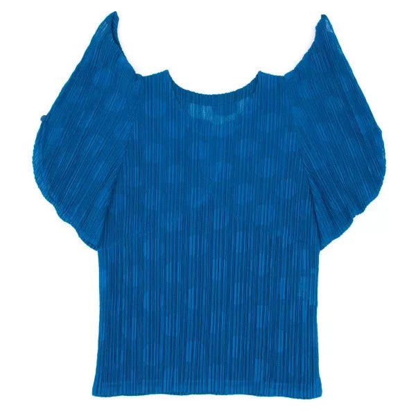 Issey Miyake Vintage Blue Polka Dot Pleated Top