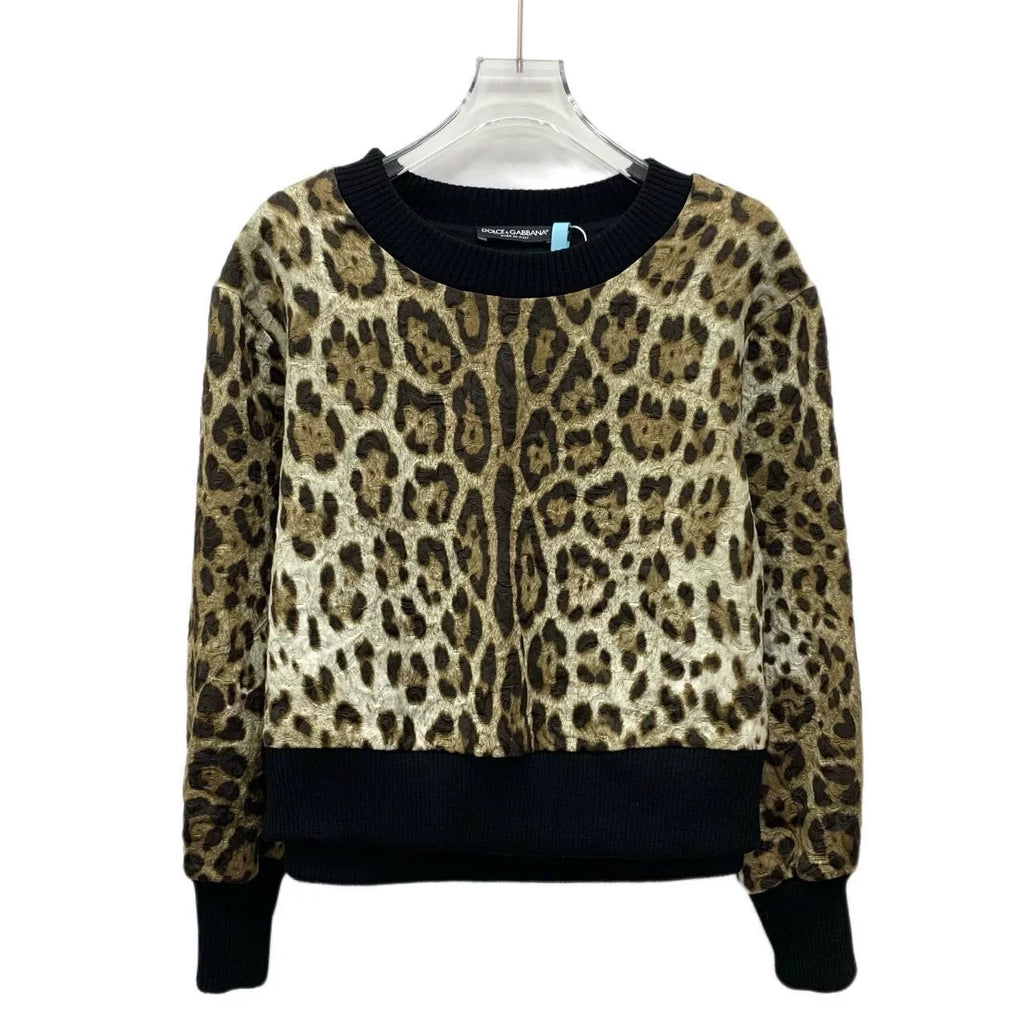 Dolce & Black Leopard Print Crew Neck Sweater