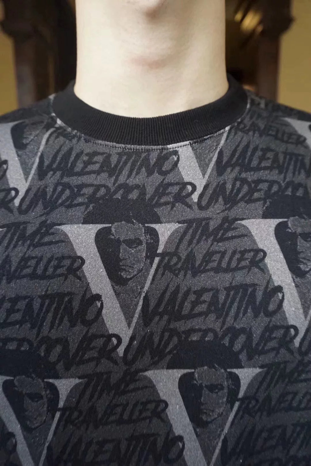 Undercover × VALENTINO Black Time Traveler Print Cotton Sweatshirt