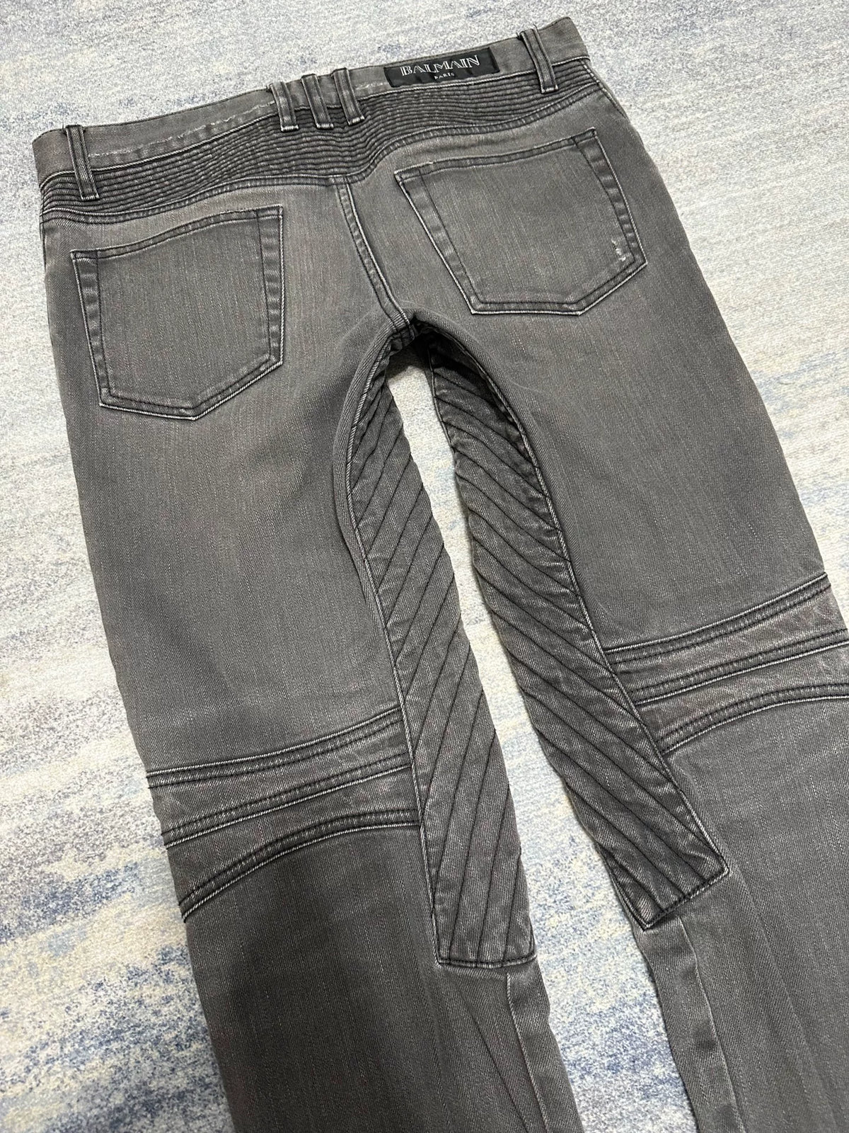 Balmain FW15 Grey Wash Biker Jeans by Olivier Rousteing