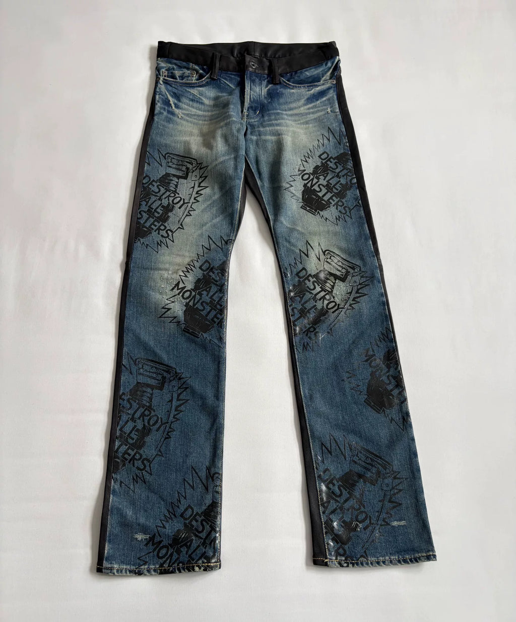 hysteric glamour denim patchwork leather pants Japanese brand Hysteric (HG) printed denim