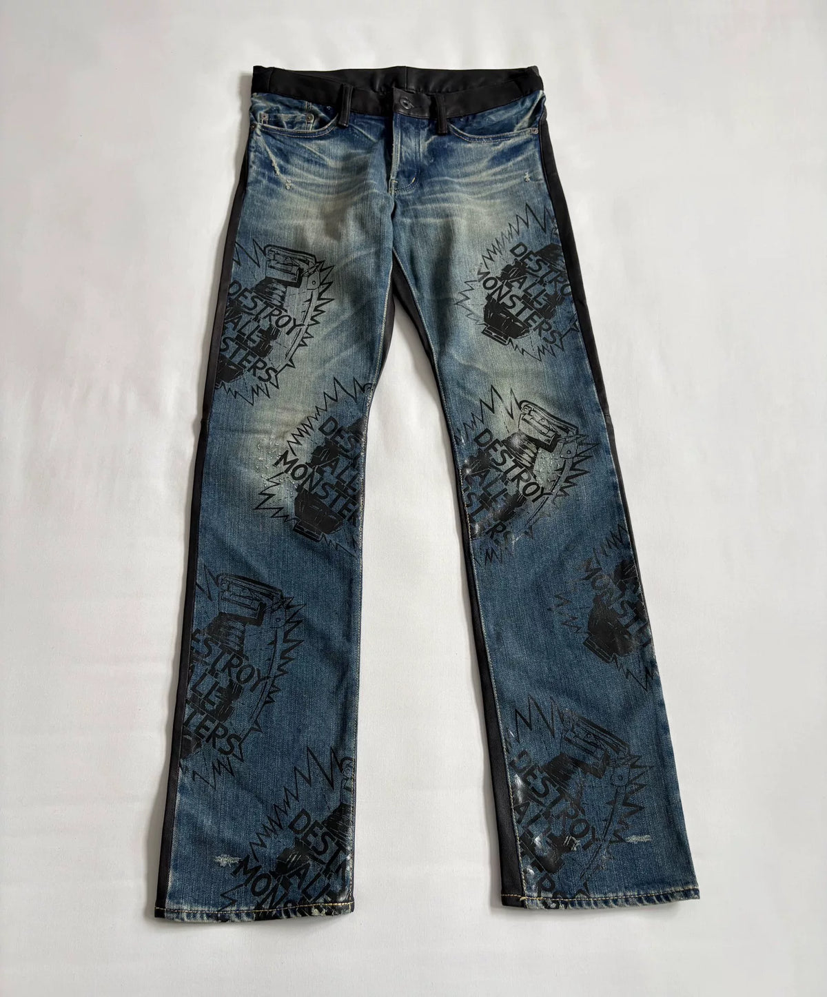 hysteric glamour denim patchwork leather pants Japanese brand Hysteric (HG) printed denim