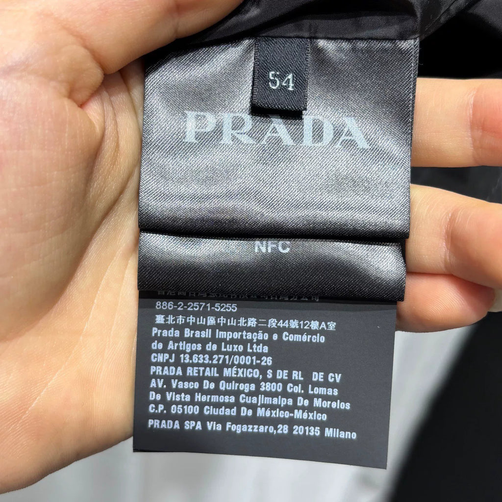 Prada Lapel Metallic Triangle Logo Drawstring Zip Black Jacket