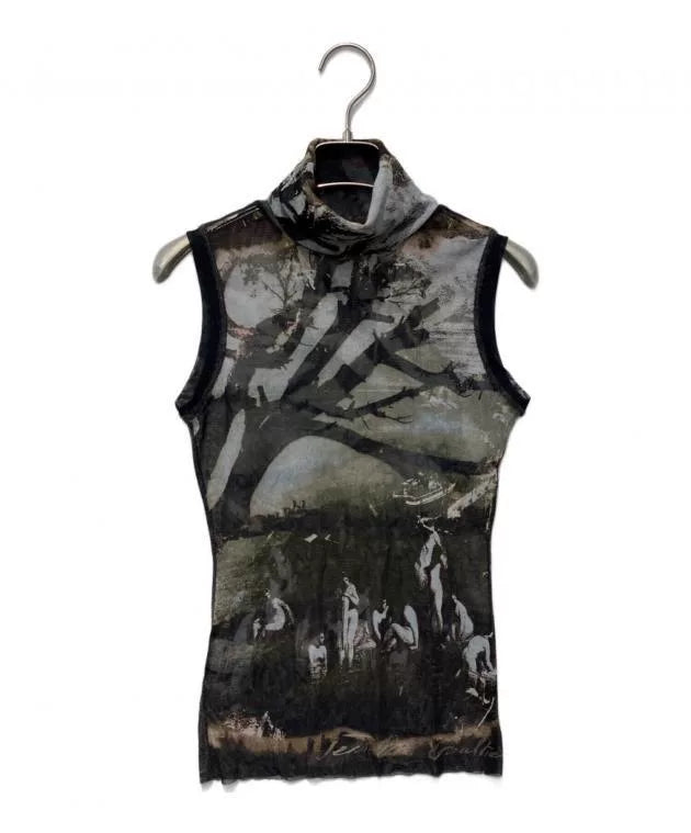 Jean Paul Gaultier Portrait Turtleneck Sleeveless Mesh Top