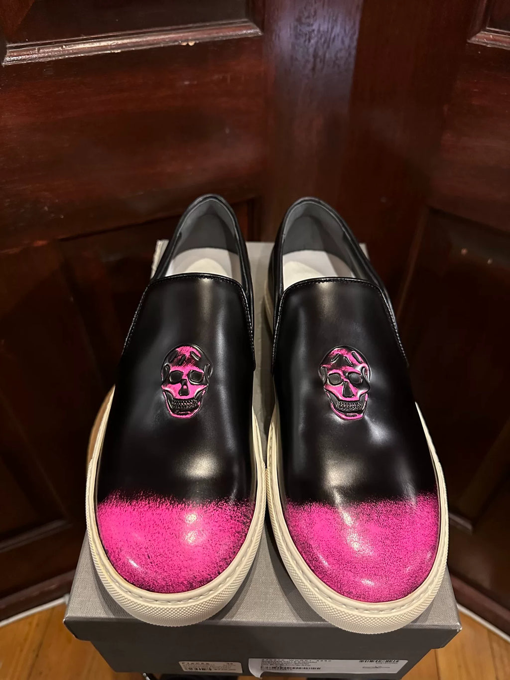 Alexander McQueen Black Embossed Pink Skull Sneakers