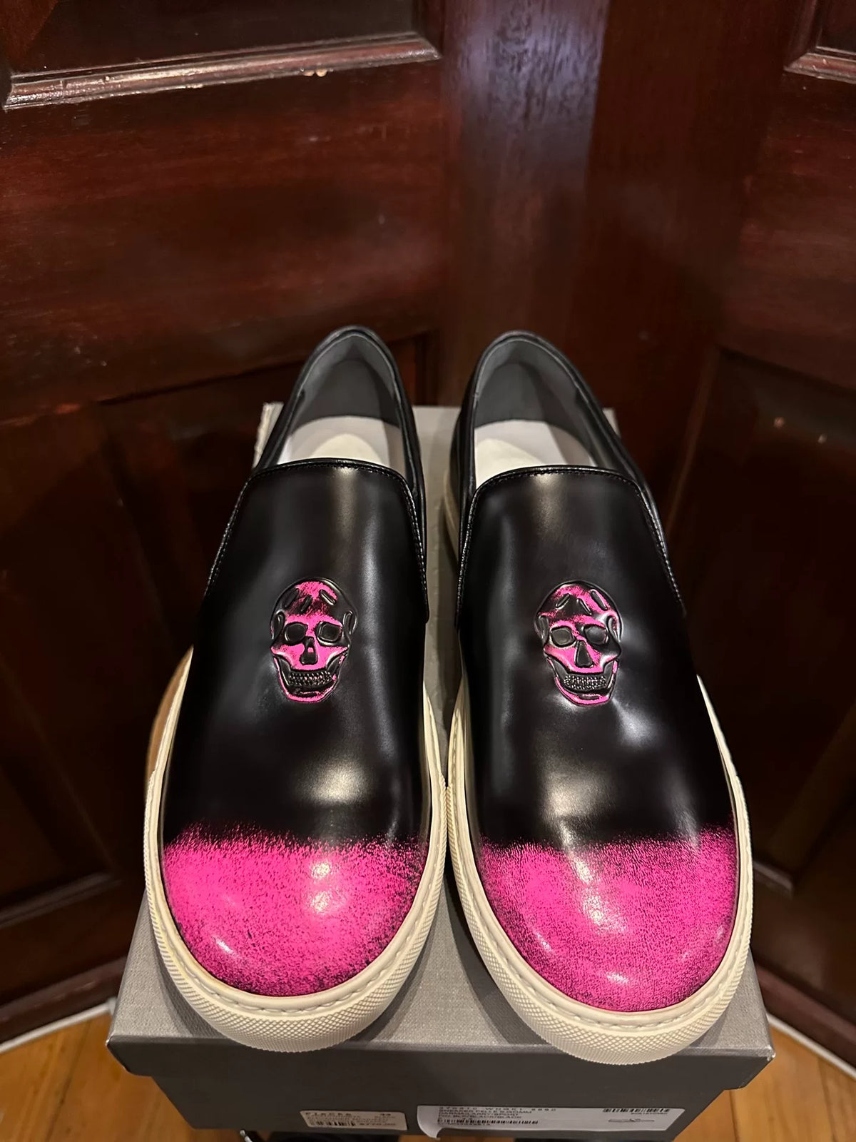 Alexander McQueen Black Embossed Pink Skull Sneakers