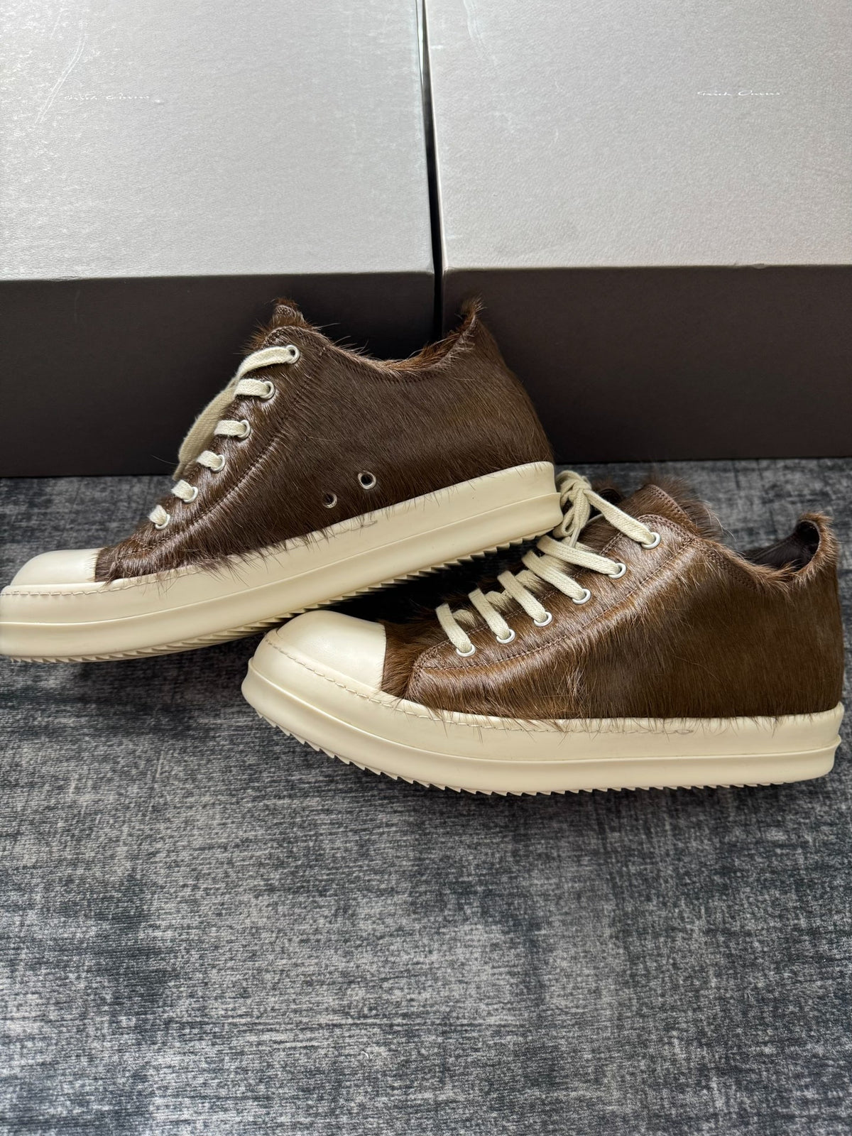 Rick Owens mainline brown horsehair low-top large Converse sneakers