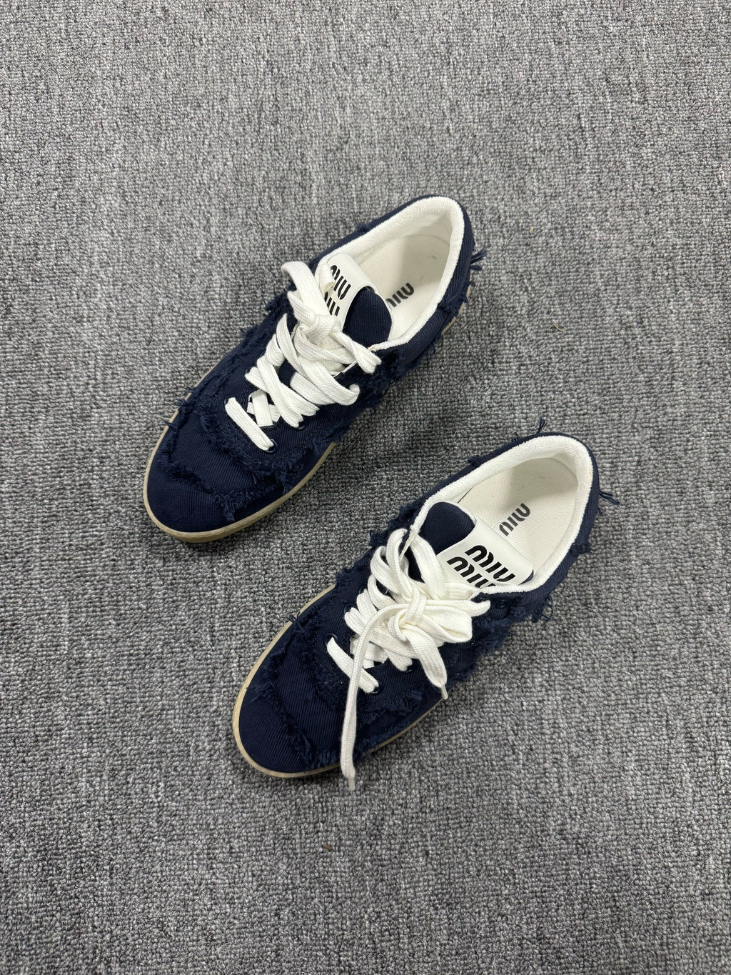 Miu Miu Blue Distressed Canvas Low-Top Sneakers