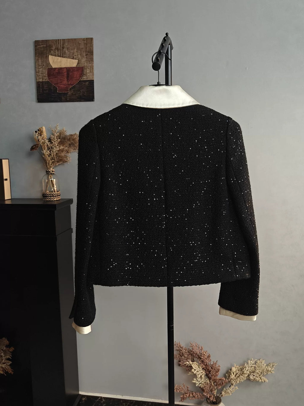 Miu Miu Black Sequin Coarse Tweed Jacket