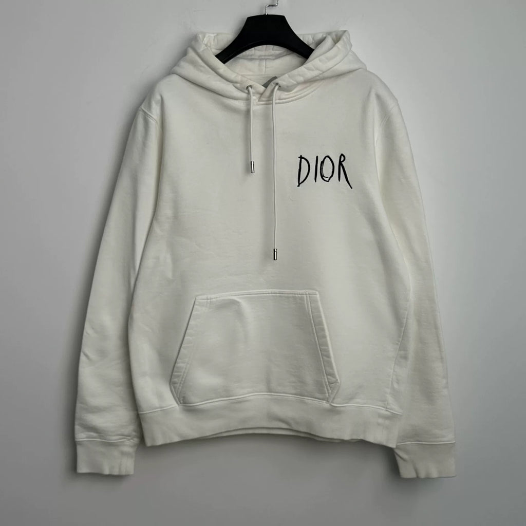 Dior White Embroidered Hooded Sweater