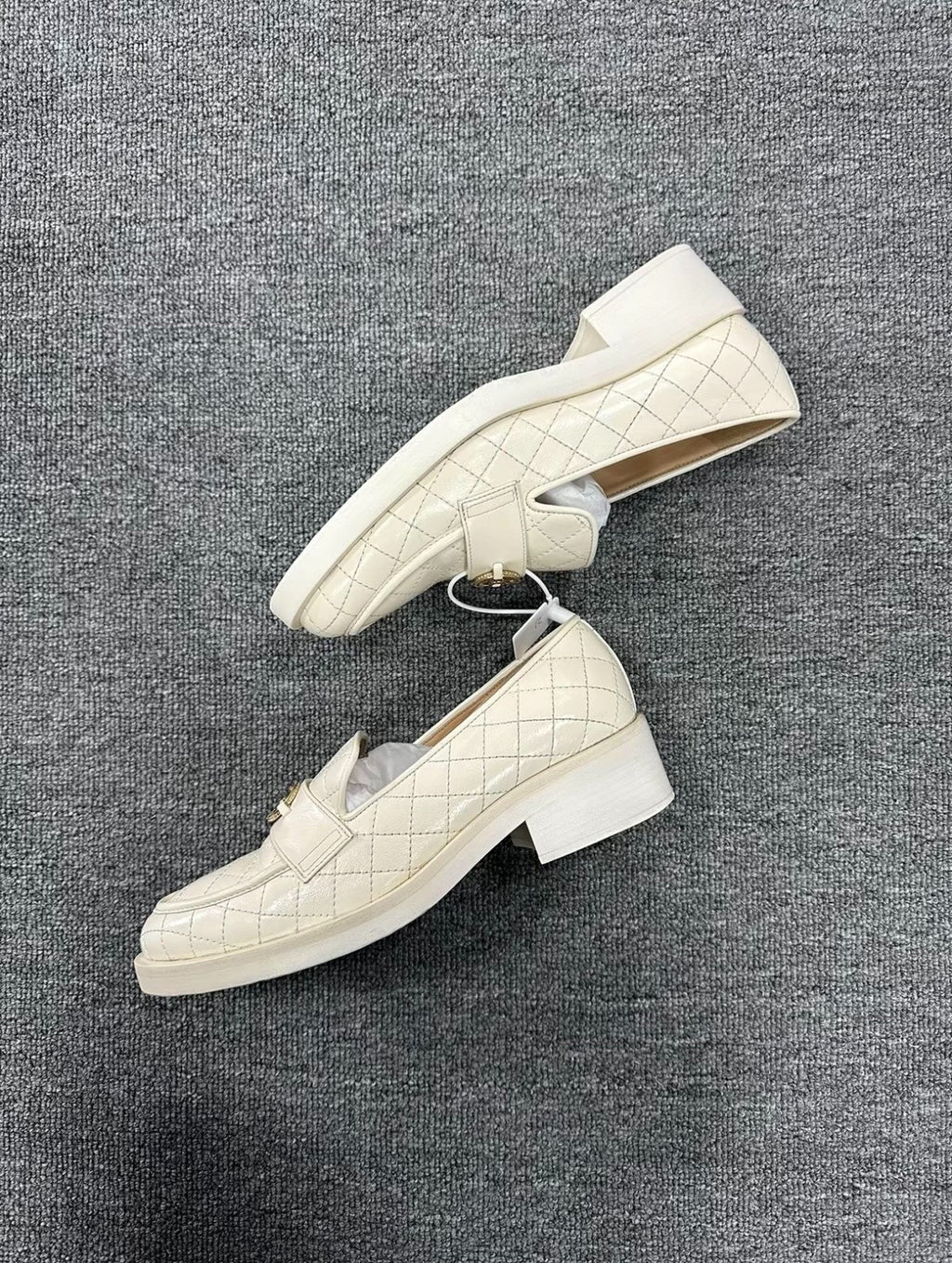 Chanel Off-White Quilted Chunky Heels