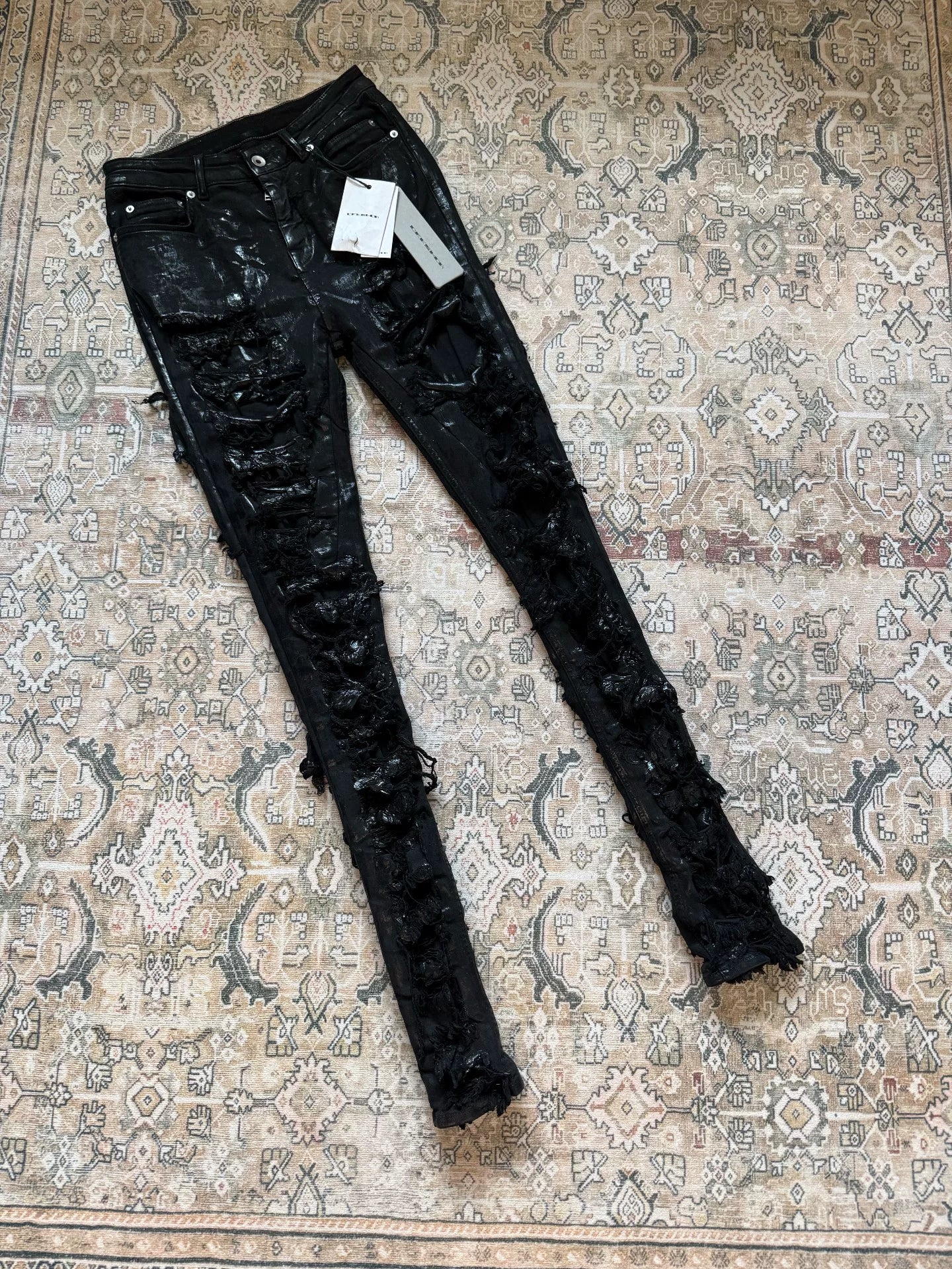 Rick Owens Drkshdw Distressed Waxed Jeans