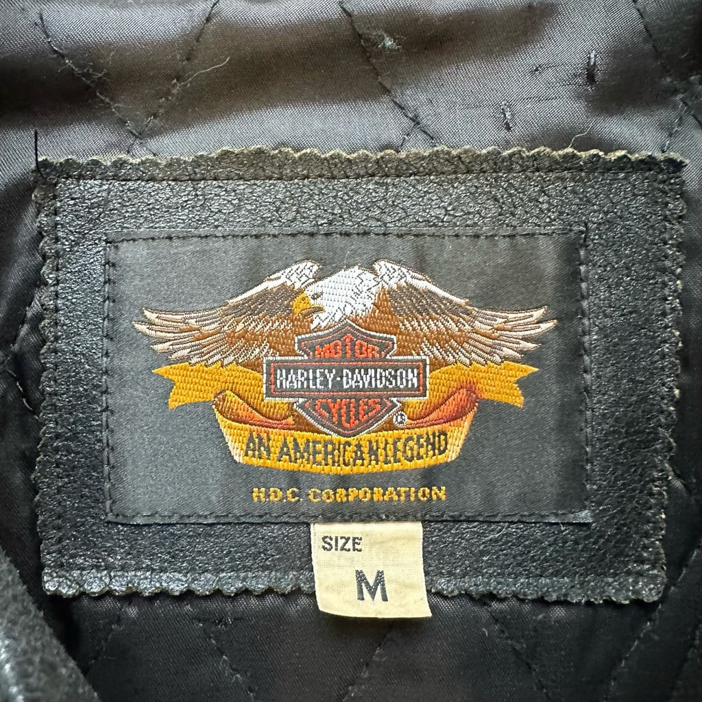 Vintage Harley Davidson Heavyweight Cowhide Flame Embroidered Leather Jacket