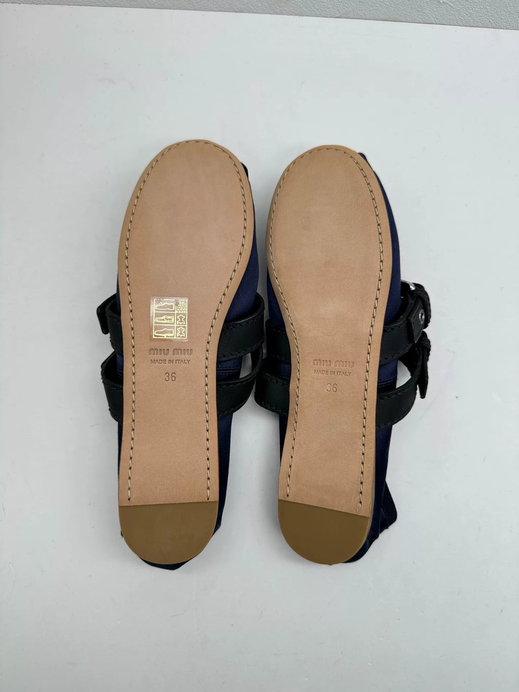 Miu Miu Navy Blue Satin Leather Bow Mary Janes