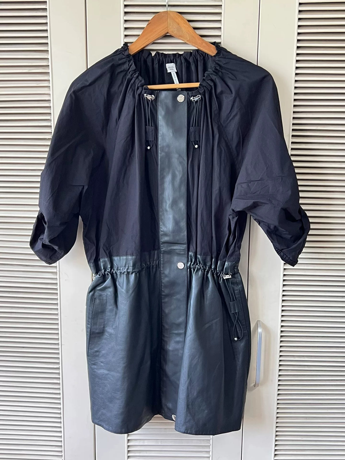 Hermes Pieced Leather Black Panel Runway Drawstring Waist Dress