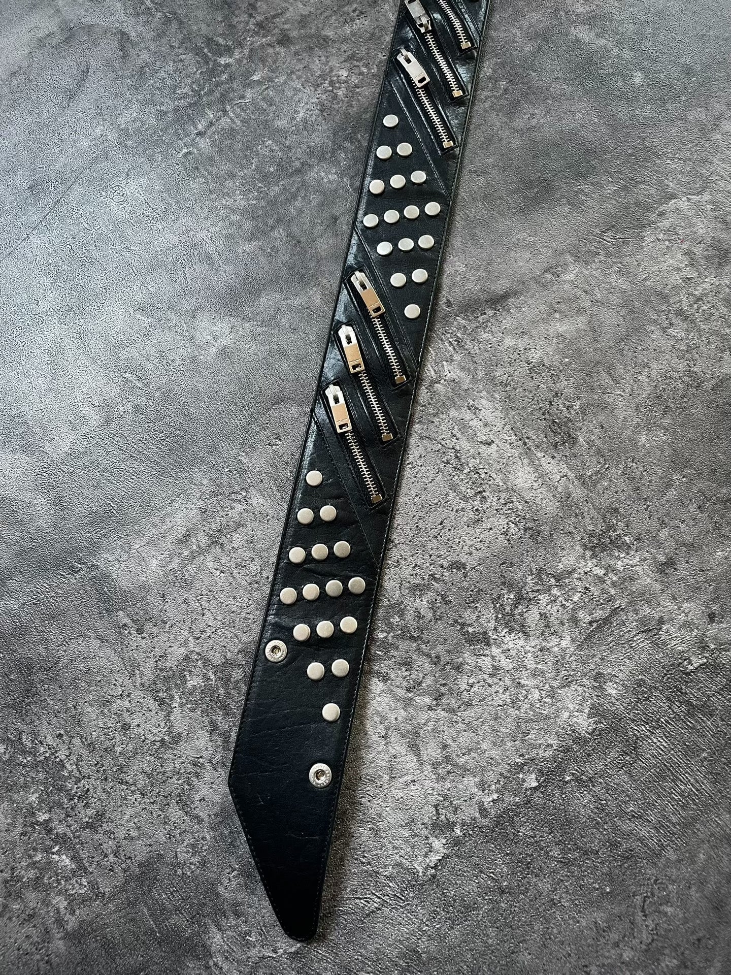 Saint Laurent Multi-Zipper Studded Biker Black Belt