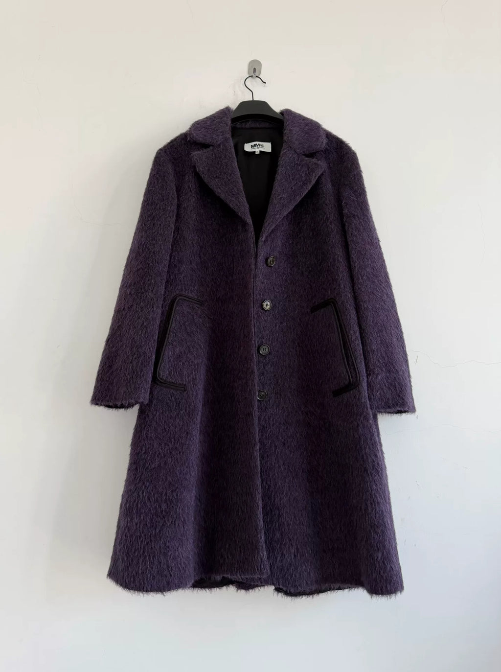 MM6 Maison Margiela Dark Grape Purple Umbrella Pleats Wool Mohair Blend Coat