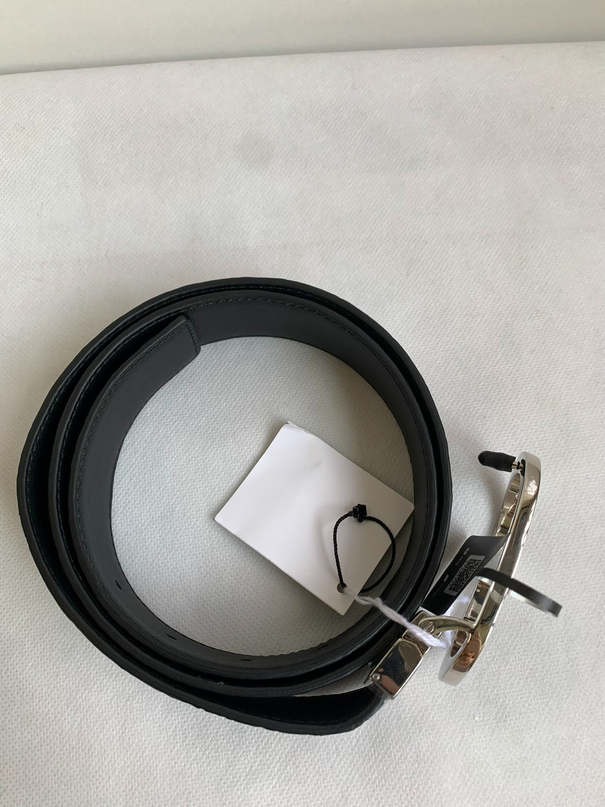 Dior Black Crocodile-Embossed Silver CD Belt