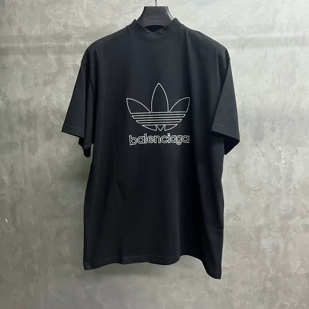 Balenciaga Black Logo Embroidered Crew Neck T-Shirt
