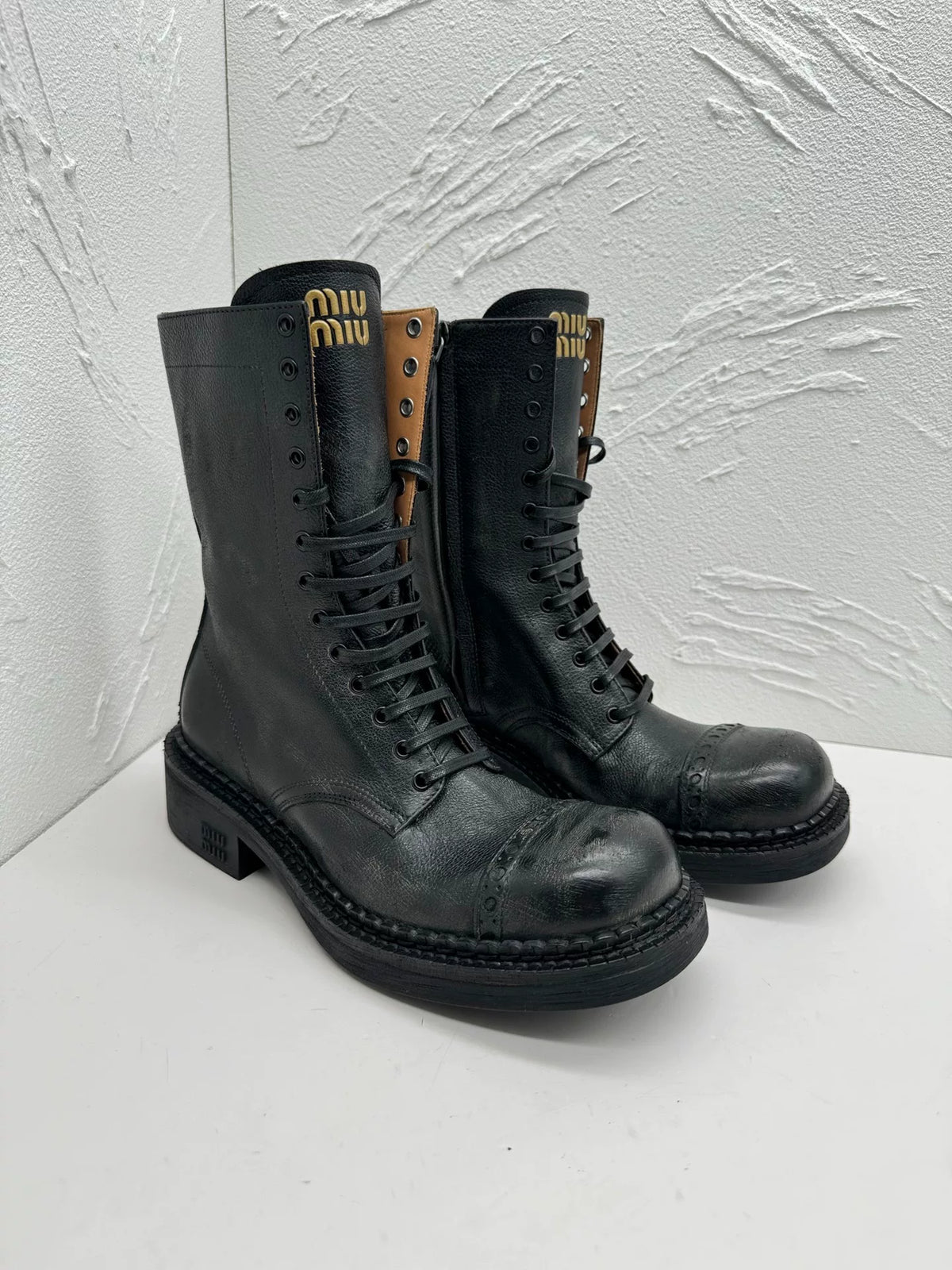 Miu Miu FW24 Runway Distressed Black Vintage Ankle Boots