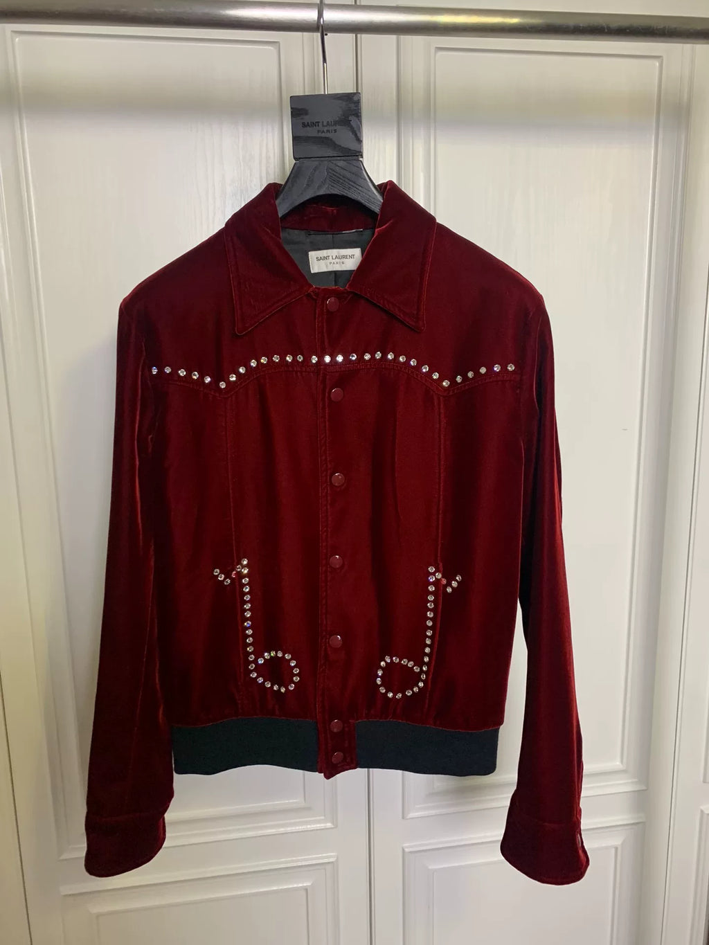 Saint Laurent SLP 2016 Fall/Winter red velvet musical note rhinestone jacket