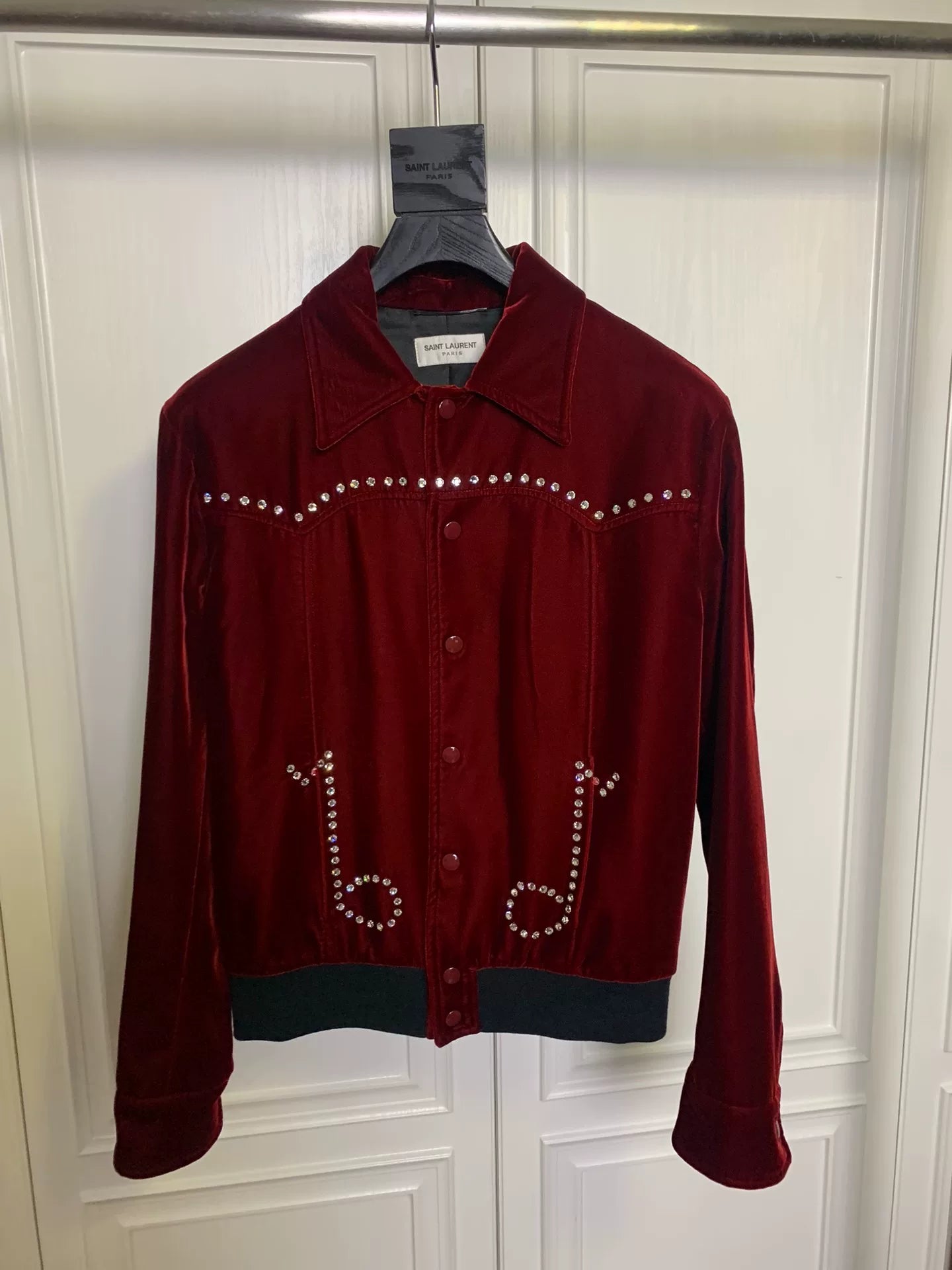 Saint Laurent SLP 2016 Fall/Winter red velvet musical note rhinestone jacket